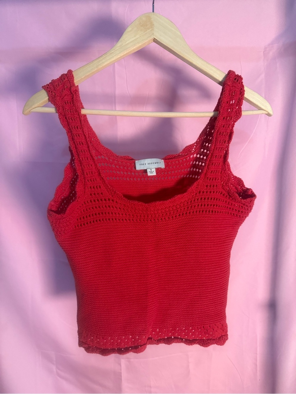 Free Assembly Red Crochet Tank Top